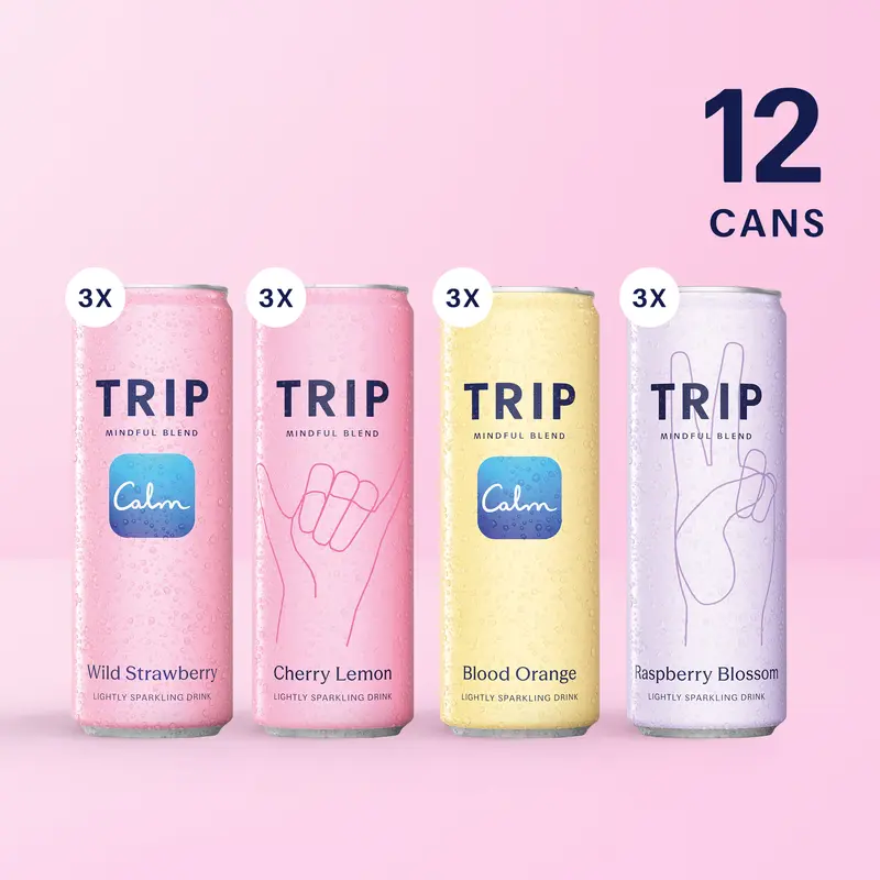 TRIP Adaptogen Sparkling Drink Original Variety Pack — 120mg Magnesium,  Ashwagandha, Lion's Mane, L-Theanine, Non-Alcoholic, No Added Sugar, Vegan  (12-Pack, 12oz)