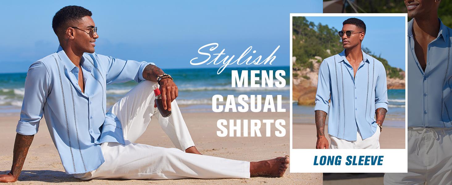 COOFANDY New York Fashion Week Mens Cuban Guayabera Lightweight Shirt Casual Button Down Shirts Long Sleeve Beach Linen Shirts Menswear Tropical COOFANDY New York Fashion Week Mens Cuban Guayabera Lightweight Shirt Casual Button Down Shirts Long Sleeve Beach Linen Shirts Menswear Tropical