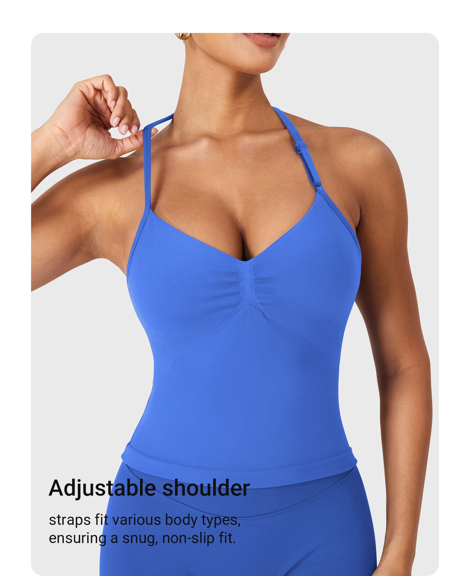 YEOREO SoftHue Impact Longline Strappy Top Women's Halter Workout Tank Tops Backless Gym Longline with Adjustable Strap SpringStatements