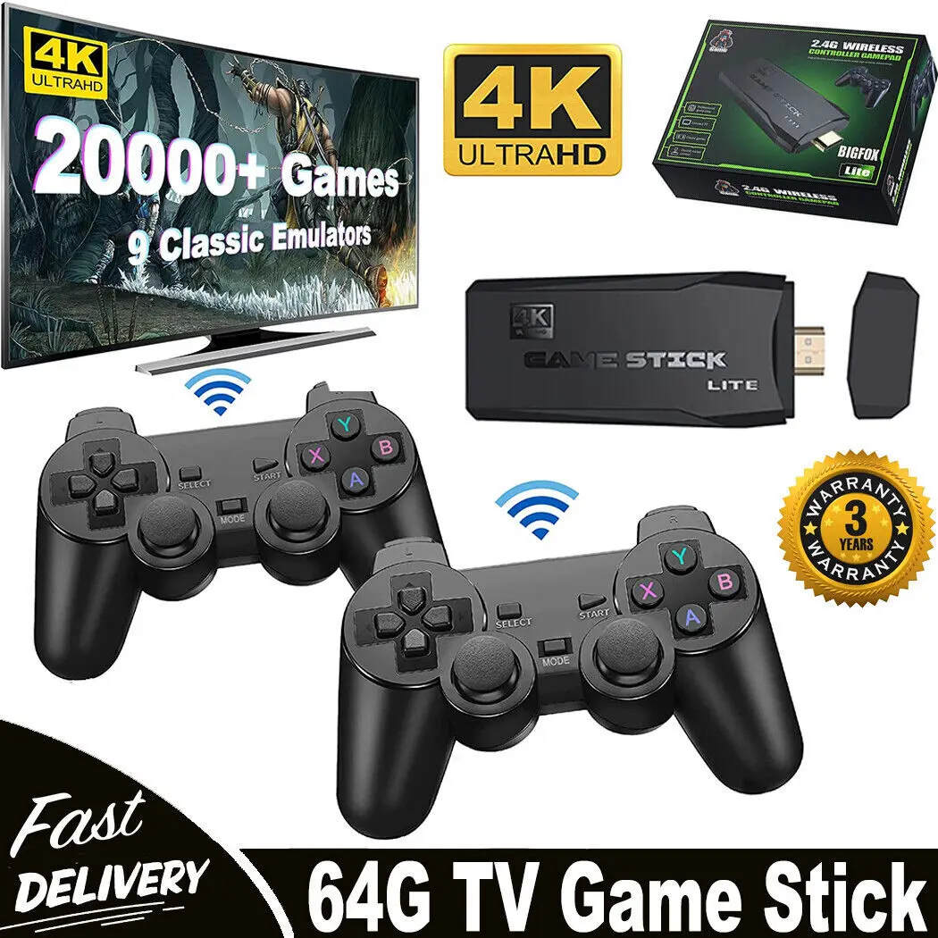 Video Game Console Retro 20000+ Games TV Stick 64G 4K HDMI 2Wireless ...