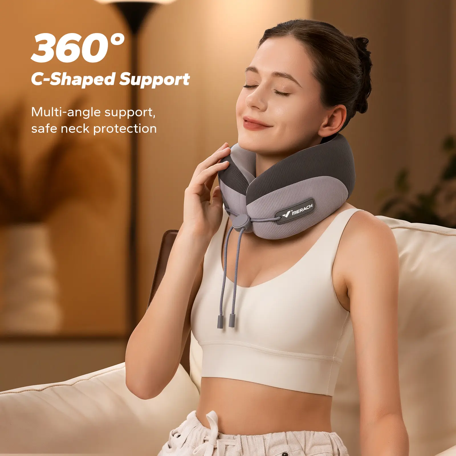 MERACH Portable Vibrating Neck Pillow for Muscle Relaxation Travel Neck Pillow Breathable Comfortable Memory Foam Neck Pillow Room Accessories