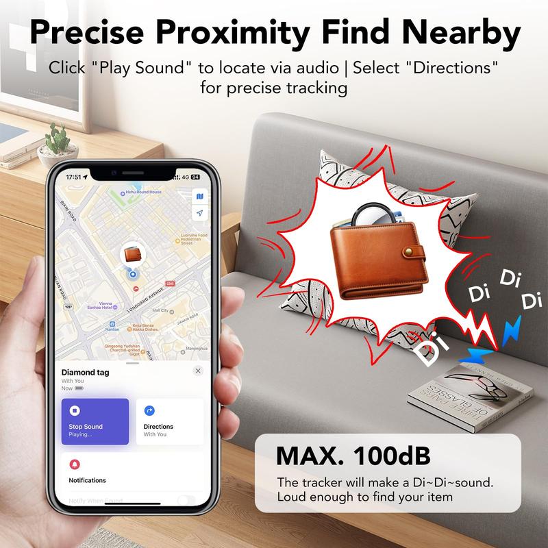 [Valentine's Day] Tukio Tx03 GPS Tracker (iOS Only) for Cars & Pets -Mini Clear Design, Weatherproof Case, Anti-Lost Device, Works with Apple Find My (iOS Only), No Monthly Fees, IP67 Waterproof, Replaceable Battery Remote Bluetooth Protection