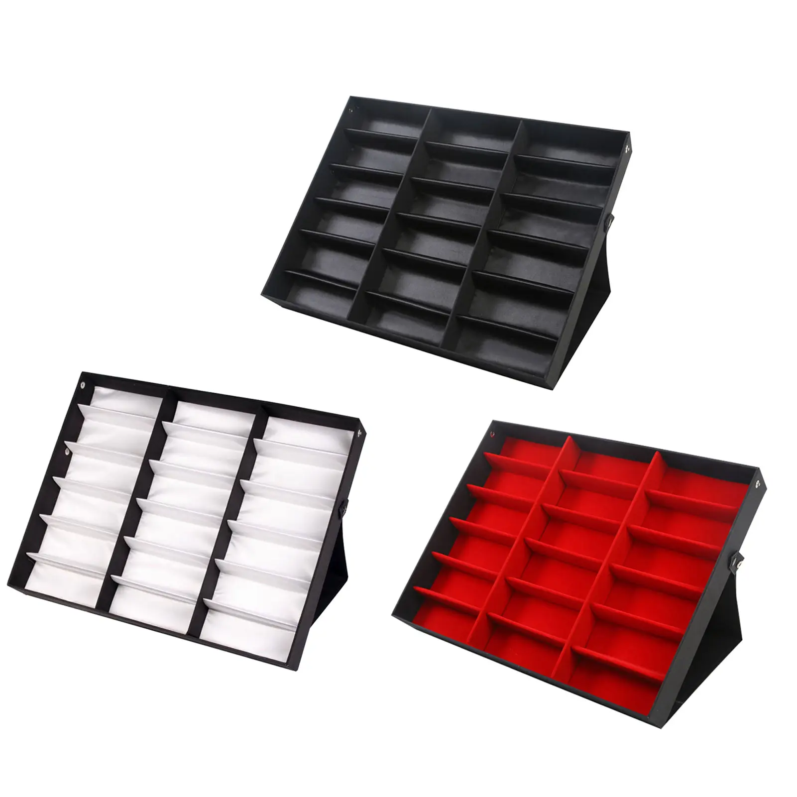 3 Pcs Multi-Functional Sunglasses Organizer Set - 18-Slot Eyeglasses Display Case Tray with Stand, Fabric-Lined Home Storage Kit Including Jewelry Organizer, Multi Functional Organizer