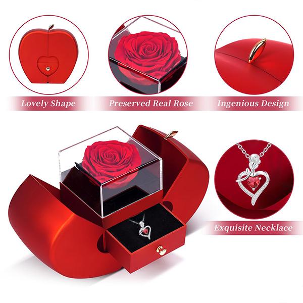 Preserved Real Rose Gift with Red Diamont Necklace,Cute Gifts for Girlfriends,Women,Mother,Wife,Gifts Idea on Mother`s Day,Valentine`s Day,Christmas,Birthday