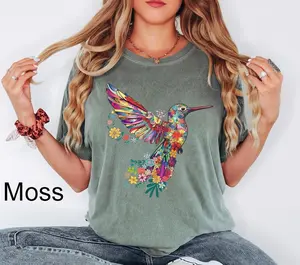 Comfort Colors® Floral Hummingbird Shirt ,Animal Lover Tee, Bird T Shirts, Trendy Tee, Gift For Her, Bird Lover T-Shirt, Spring Birds,Flower