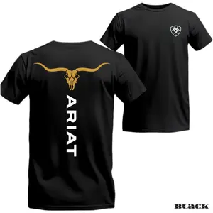 [Sale Up To 45%] Ariat T-Shirt - Gold Bull Skull Design, Suitable For Both Men And Women, Breathable Material
