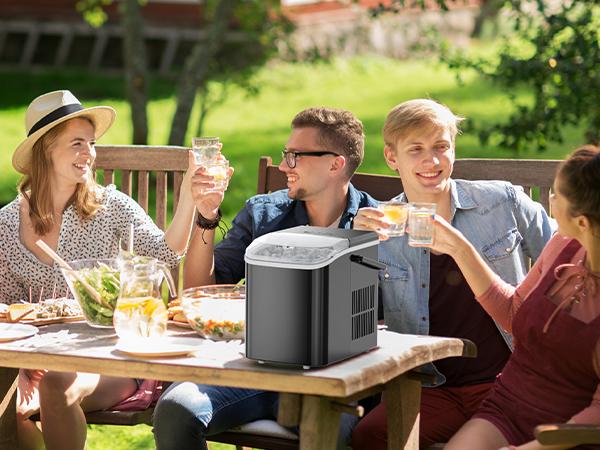 【Deal】Sweet Furniture S-Countertop Ice Maker, Portable Ice Machine Self-Cleaning with Scoop, Basket and Handle, 9 Cubes in 6 Mins, 2 Sizes of Bullet Ice