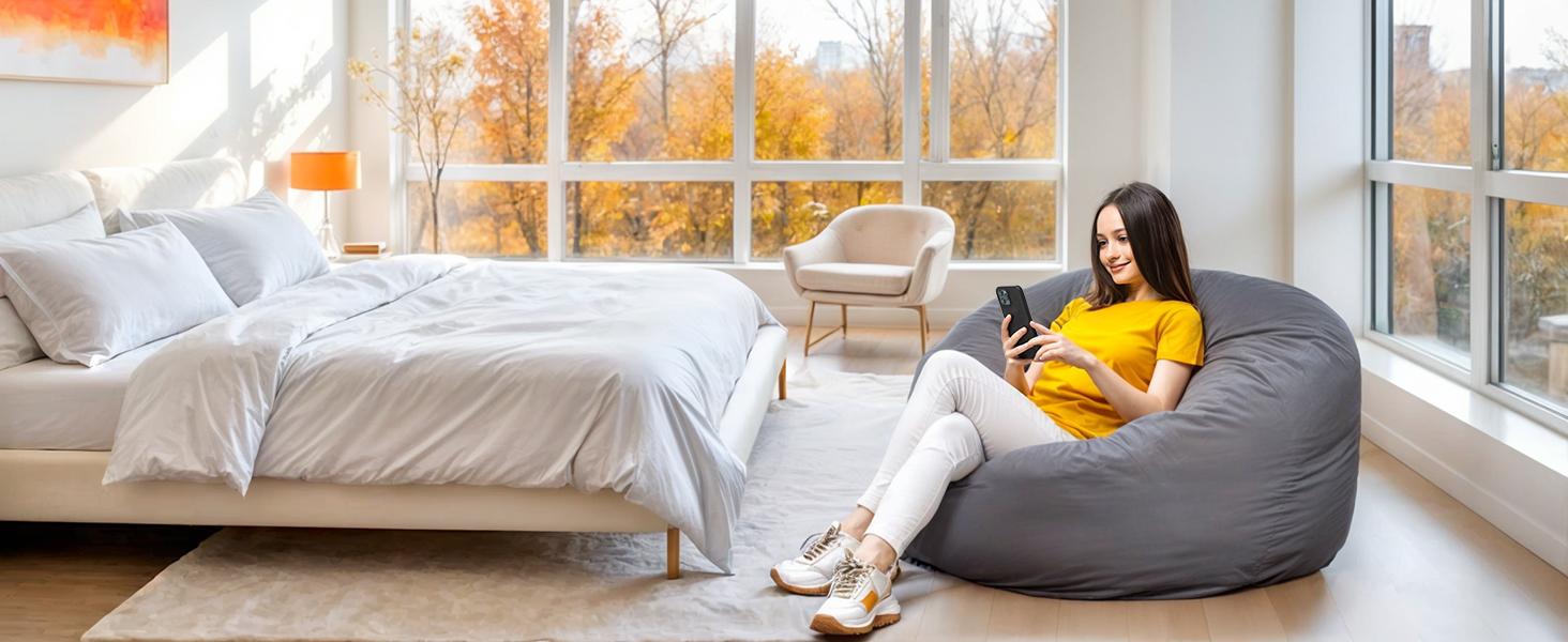 Bean Bag Chair - Oversized Lazy Sofa with Removable Washable Cover for Adults and Kids, Giant Comfy Design, Round Shape, Ideal for Living Room