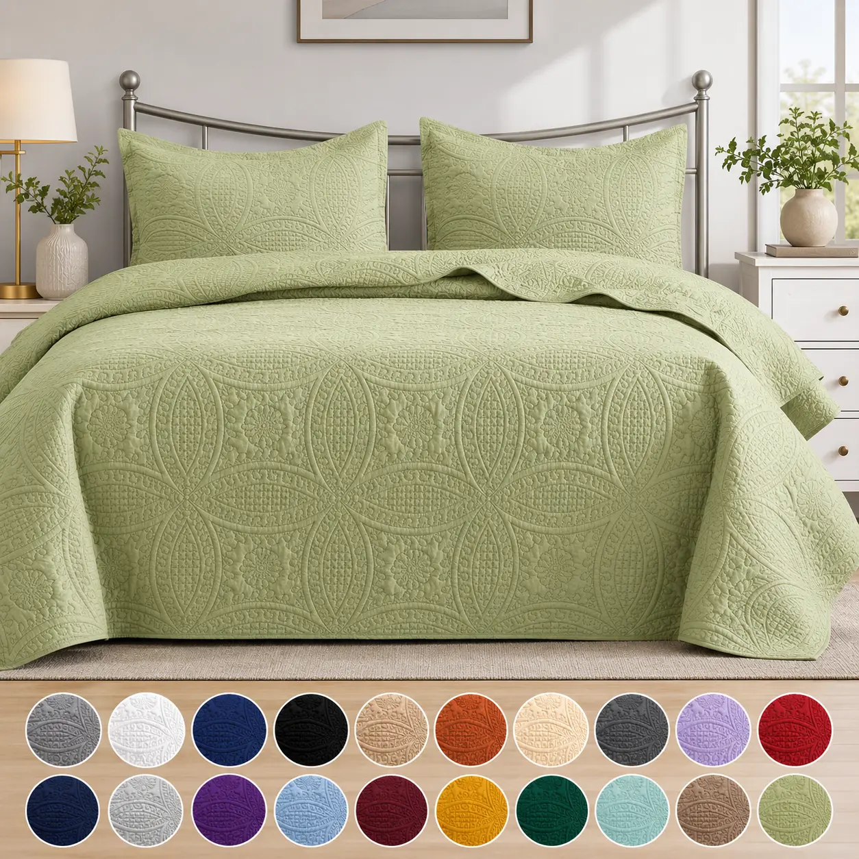 Lightweight Bedspread All Season Comfort - Quilted Coverlet Bedding Set - Oversized Breathable Bed Cover Quilt - Reversible Microfiber Bedspread