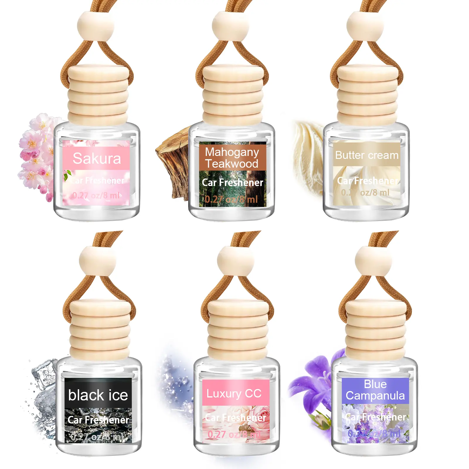 Waterless Car Diffuser 6-Pack Bundle - Car Accessories for Truck, Road Trip, 6 Unique 8ml Woody & Lavender Scent Fragrances, 60+ Days Long-Lasting Vehicle Air Freshener Set, Suv