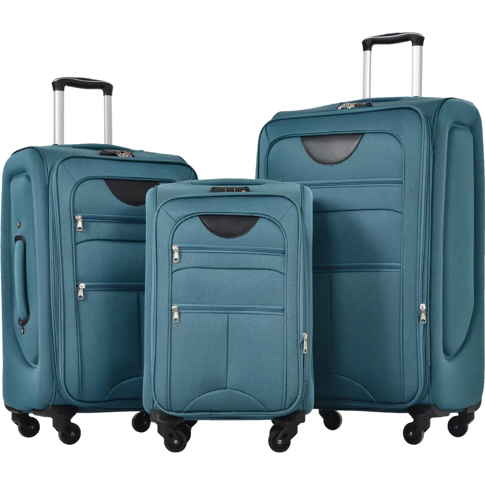 3-Piece Softside Luggage Set, Durable 610D Polyester Upright Spinners with TSA Lock, Lightweight Expandable Travel Suitcases