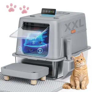 COMHOMA Stainless Steel Cat Litter Box | Extra Large 100L Enclosed Litter Box with Smart Odor Control, Auto Pause Sensor, 180° Flip Lid for Easy Cleaning, Anti-Leak High Walls, Step Mat & Scoop | Ideal for Multiple Cats