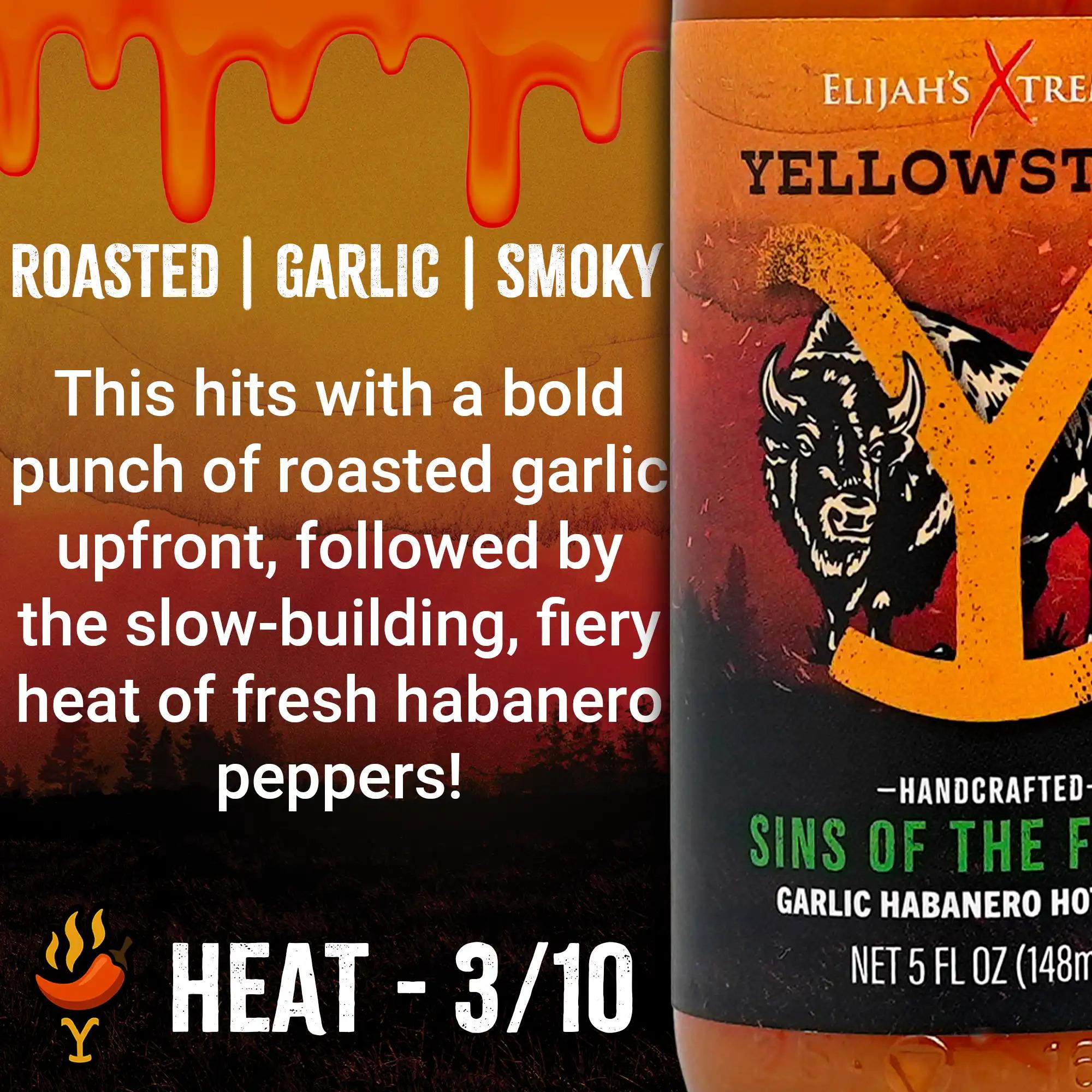 Elijah's Xtreme + Yellowstone Hot Sauce Variety Pack 4 Bottle Gift Set with Garlic Habanero, Ghost Pepper, Carolina Reaper, & Roasted Jalapeno, Vegan Gluten-Free Cowboy-Inspired Heat for BBQ Tacos Wings & Flavor