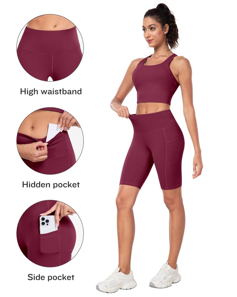 【Free 3-Day Shipping】2026 New 2-Piece Workout Set Racerback Longline Sports Bra & Mult-Pockets Biker Shorts Comfortable Breathable for Everyday Wear Fitness Running Training Sportswear Spring Autumn - Sporty Casual Seamless