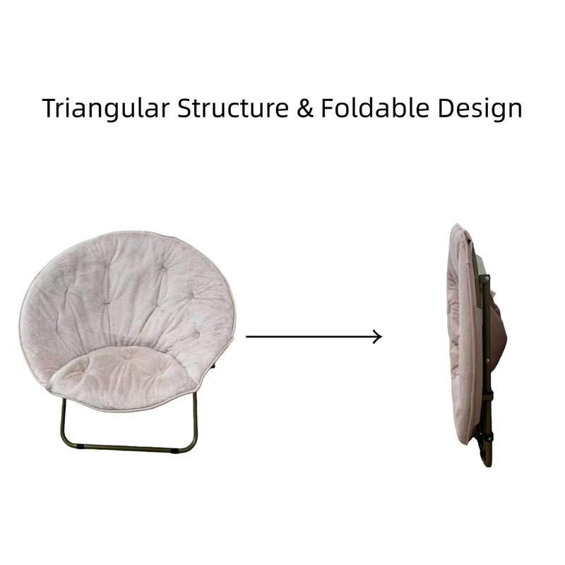 Moon Chair-Cloud-Soft Waffle Flannel Foldable Lazy Seat 300lbs Sturdy Steel Frame Triangular Structure Floor Friendly No Scratches Ideal for Dorms Small Apartments