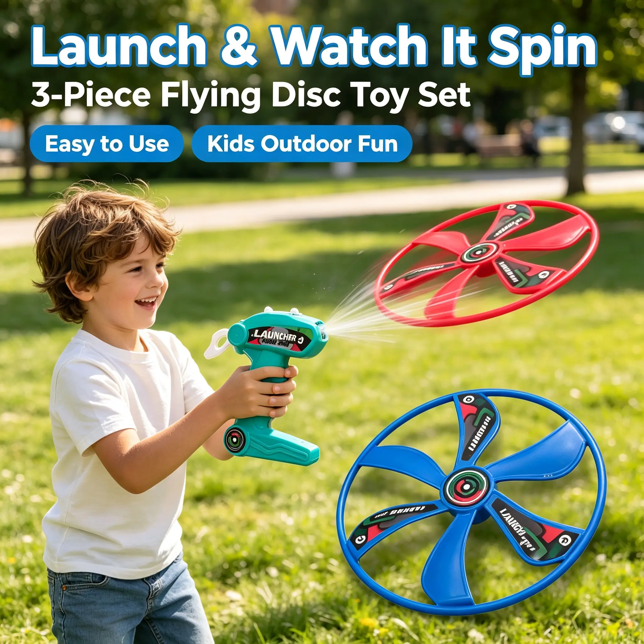3-Piece Flying Disc Toy Set – Novelty Pull-String Flying Toy (Includes 1 Launcher & 2 Discs) – Ideal for Parent-Child Interaction and Outdoor Play (Colors Selected at Random)