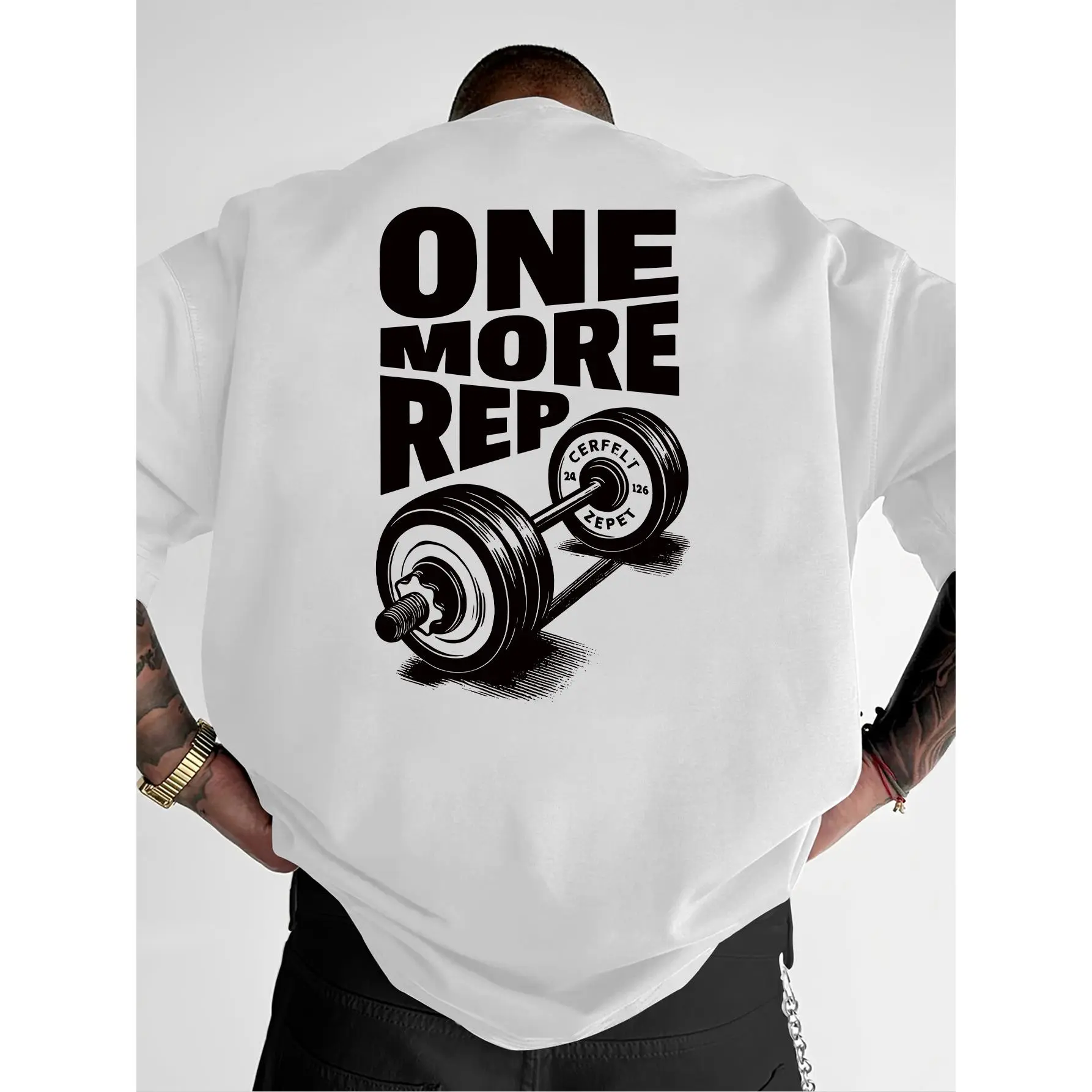 Lirae Men's Funny Gym Workout T-Shirt ONE MORE REP Weightlifting Dumbbell Print Athletic Fit Round Neck Breathable Summer Tee for Bodybuilding Weightlifting Casual Fitness Apparel Gym Shirts for Men