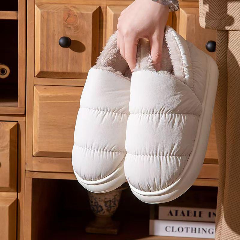 Puffy Cloud House Slippers Cozy Fuzzy Lined Thick Sole Winter Shoes Trendy Bread Style Warm Keeping Heat Retention winter warm fleece