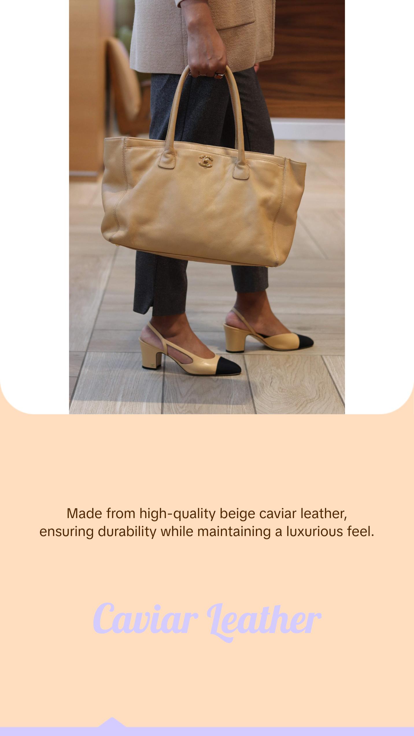 Pre-owned CHANEL Leather tote bags Beige Caviar Medium Executive Tote Bag 24k Gold Hardware 2004 2005