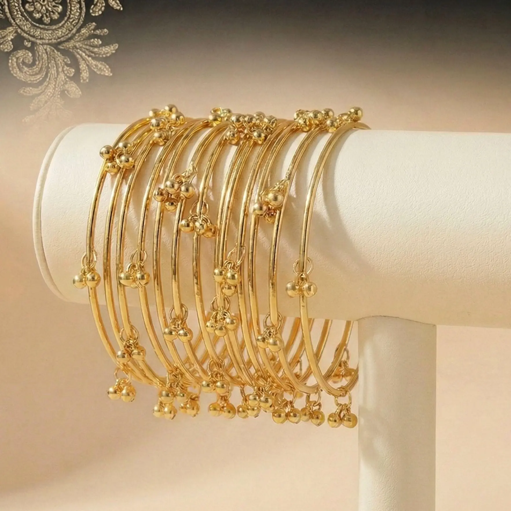 Gold Tone Kashmiri Ghungroo Bangle Set (8 Pcs) – Multicolor Indian Wedding Jewelry Stackable Bracelets