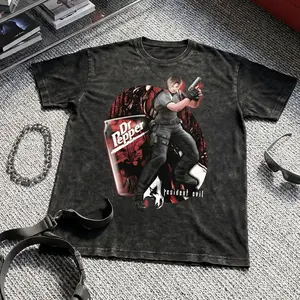 Leon Kennedy collab Dr.Pepper Mineral Washed T-shirt, Res1dence Ev1ls Movie Game Sweatshirt, Gift For Pretty Boy Cop Gamer, Raccoon City Police Lover