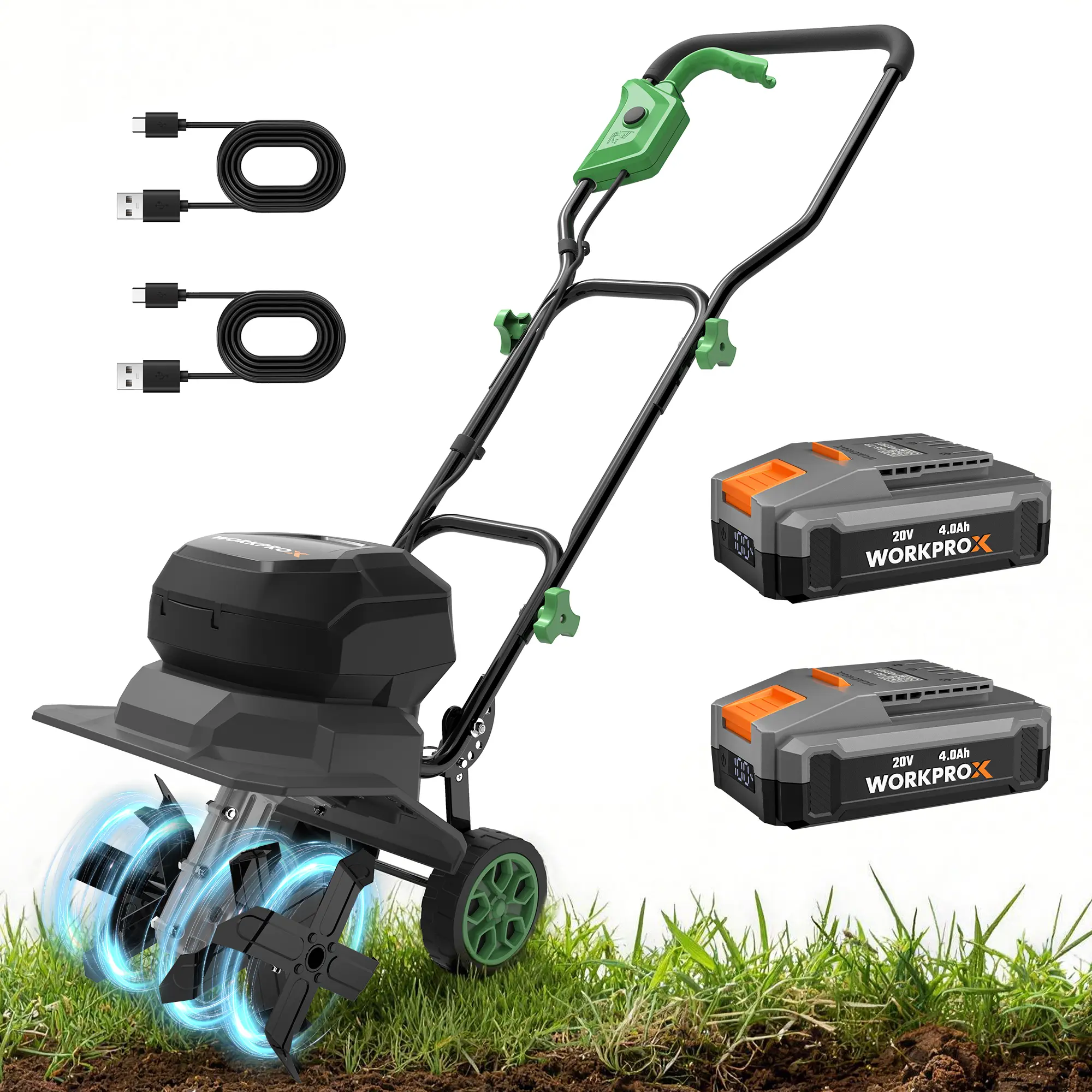 #backtoschool WORKPROX 40V Cordless Garden Tiller, 12-Inch Wide Battery-Powered Rototiller with 16 Steel Tines, 2 x 4.0Ah Batteries, Tiller Cultivator for Lawn, Garden, Soil, and Yard