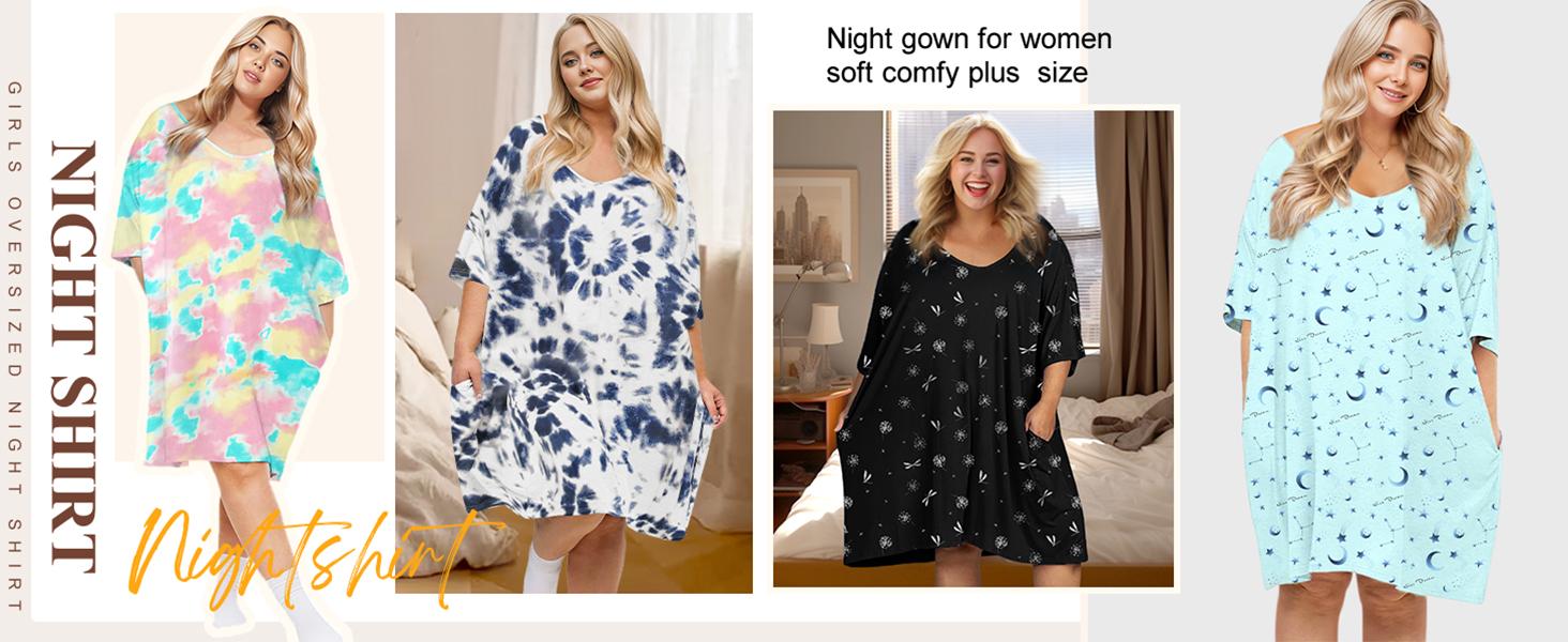 KFUBUO Plus Size Nightgown for Women V-Neck Sleep  Dress Pjs Lounge Short Sleeves Sleepwear With Pocket Fit S-5XL Pajamas Elastic Loungewear Breathable Fabric SpringStatements