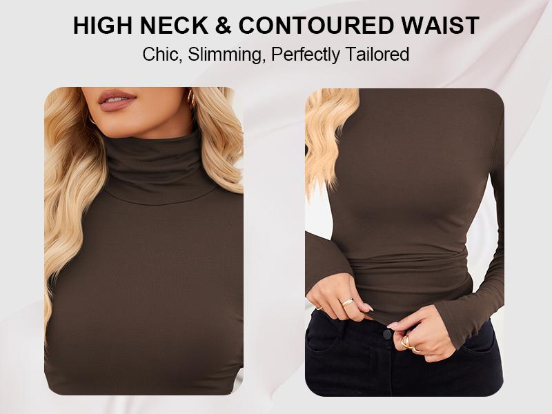 Women's Long-Sleeve Top High-Neck Basic T-Shirt Stretch Slim Fit for Fall/Winter