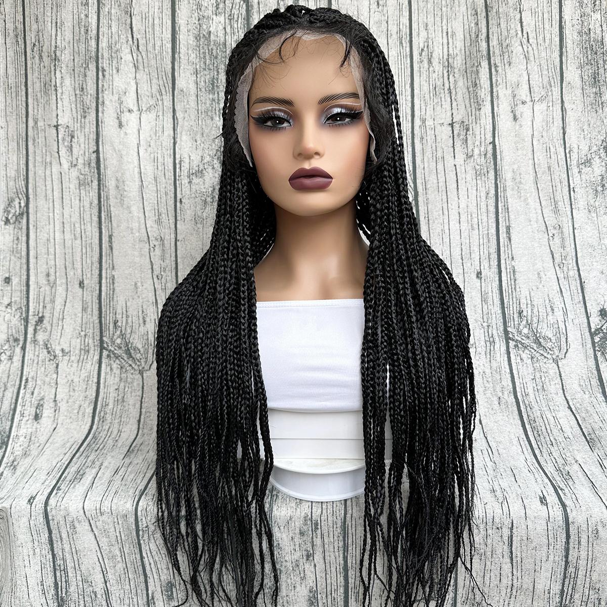 Premium Ultra Braid Synthetic Hair Full Lace Wig 30 Inch Long Braided Wigs for Women High-Quality Braids in Black for Stylish Looks and Versatile Uses