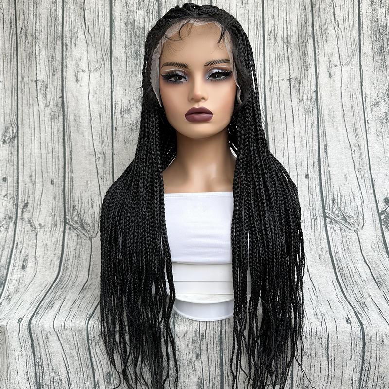 Premium Ultra Braid Synthetic Hair Full Lace Wig 30 Inch Long Braided Wigs for Women High-Quality Braids in Black for Stylish Looks and Versatile Uses