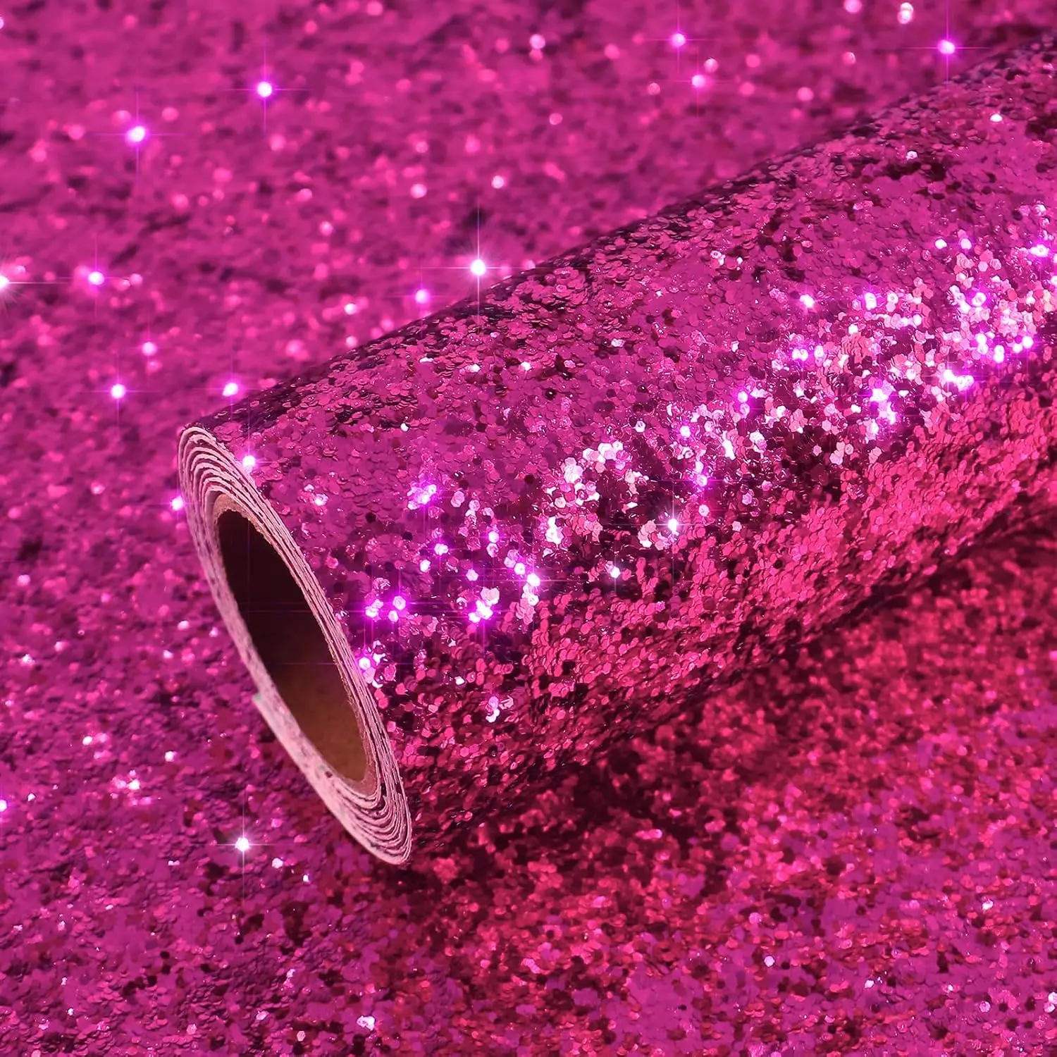 VEELIKE Hot Pink Chunky Glitter Wallpaper, Stick and Peel Sparkle Glitter Wallpaper for Bedroom, 15.7''x118'' Self Adhesive Pink Glitter Contact Paper for Cabinets Shelves, Renter Friendly Removable Pink Wallpaper