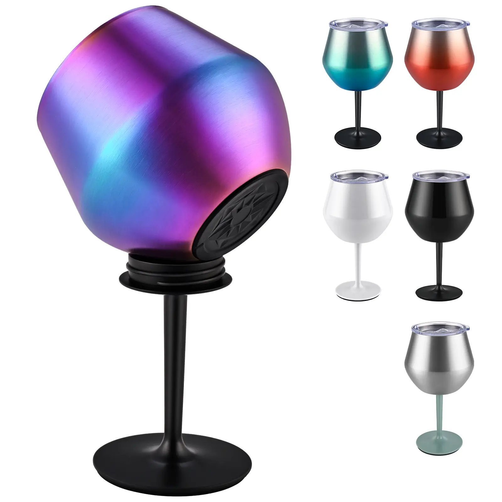 High-quality stainless steel wine glass with lid, 14 ounces capacity, double-layer insulated shatterproof goblet| Comes with detachable non-slip base, suitable for friendship birthday party supplies, outdoor barbecue, poolside drinking