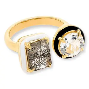 Rarities Gold-Plated White Topaz and Rutilated Quartz Cuff Ring