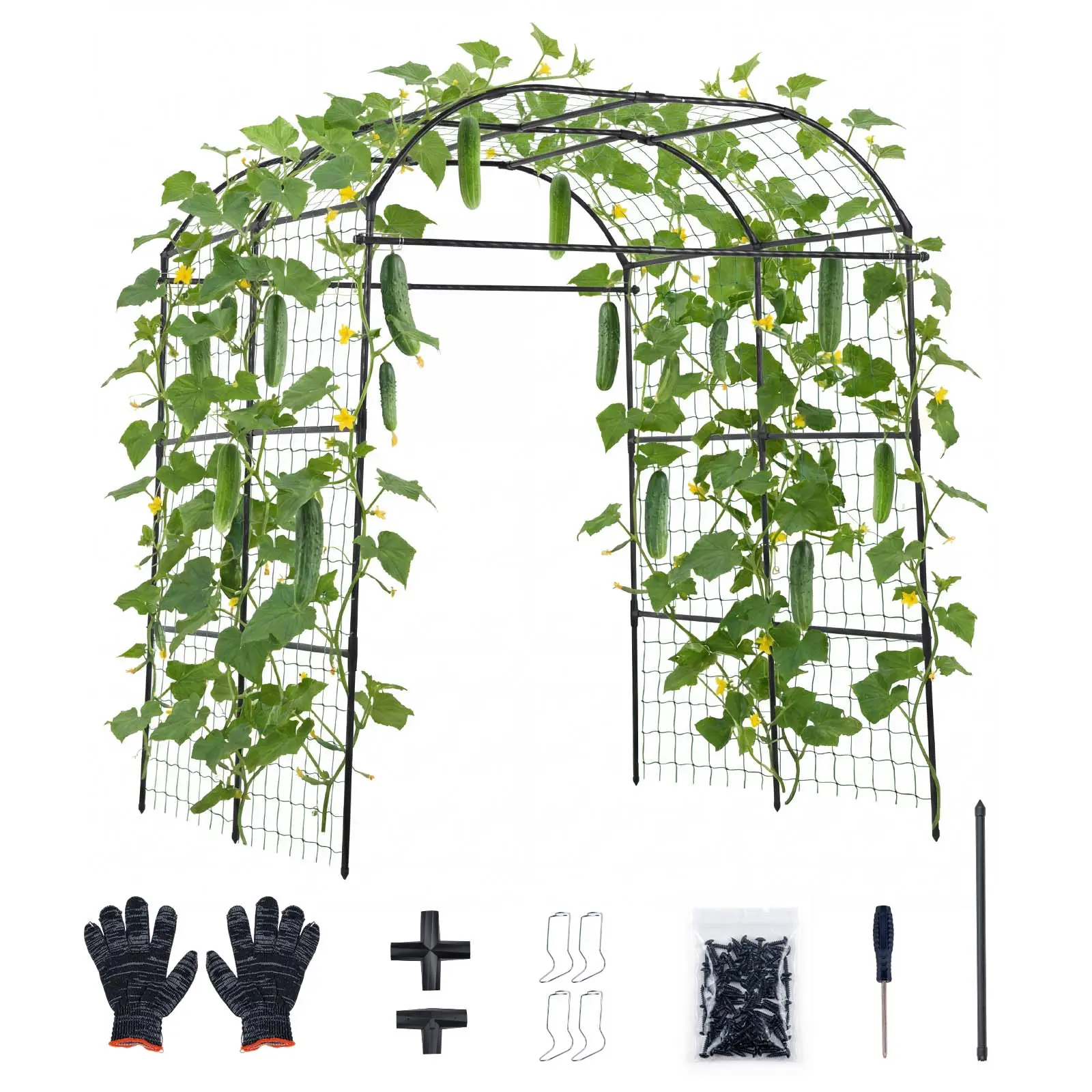 【SummerFinds】VEVOR Steel Coated Outdoor Metal U-Shape Garden Trellis with Connectors & Adjustable Base, Large Wide-Top Arch for Raised Beds, Fast DIY Assembly Supports Vines (71.26x64.96x82.68in, Enhances Sunlight Exposure)