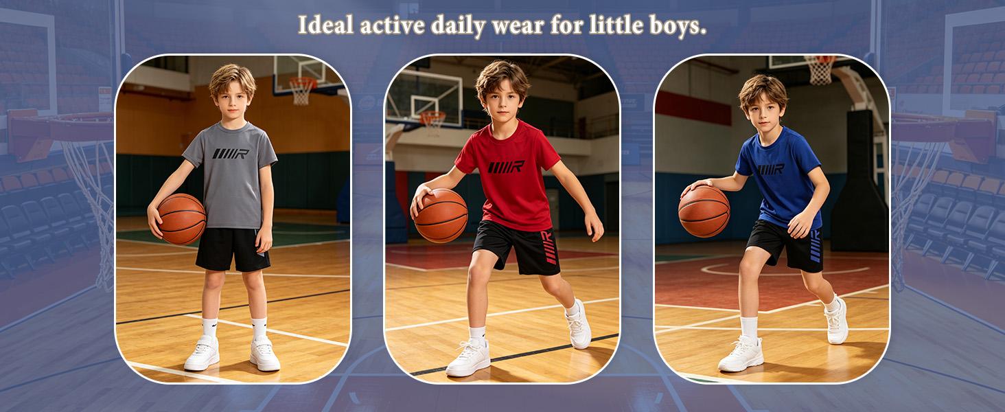 #SummerVibes Boys' 6-Piece Sporty Style Tee Shorts Set - Crew-Round Neck Breathable Athletic Tees, Casual Shorts for Ages 3-14 Spring-Summer Alphabet Kids' Fashion Suits, Crew Neck