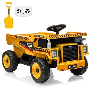 12V Ride-On Dump Truck Remote Control, Electric Toy Car with Auto-Lifting Bed, Shovel, LED Lights, Construction Vehicle for Kids Ages 3-8, Music,Yellow