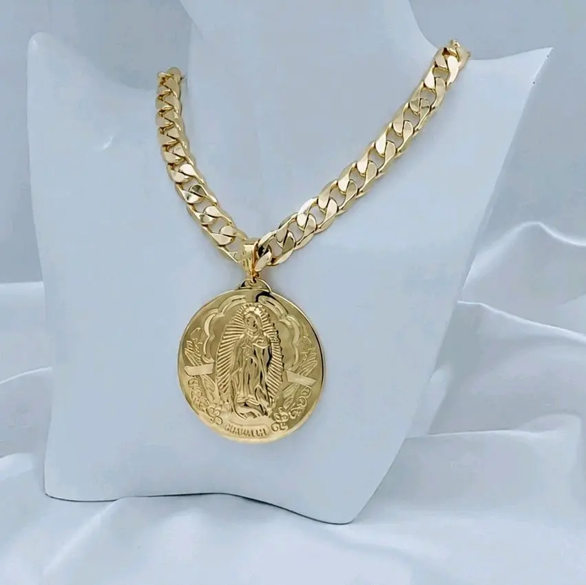 LaYaiBoutique #1184 Chain and Round Virgin of Guadalupe  14k Gold Plated HIGH QUALITY