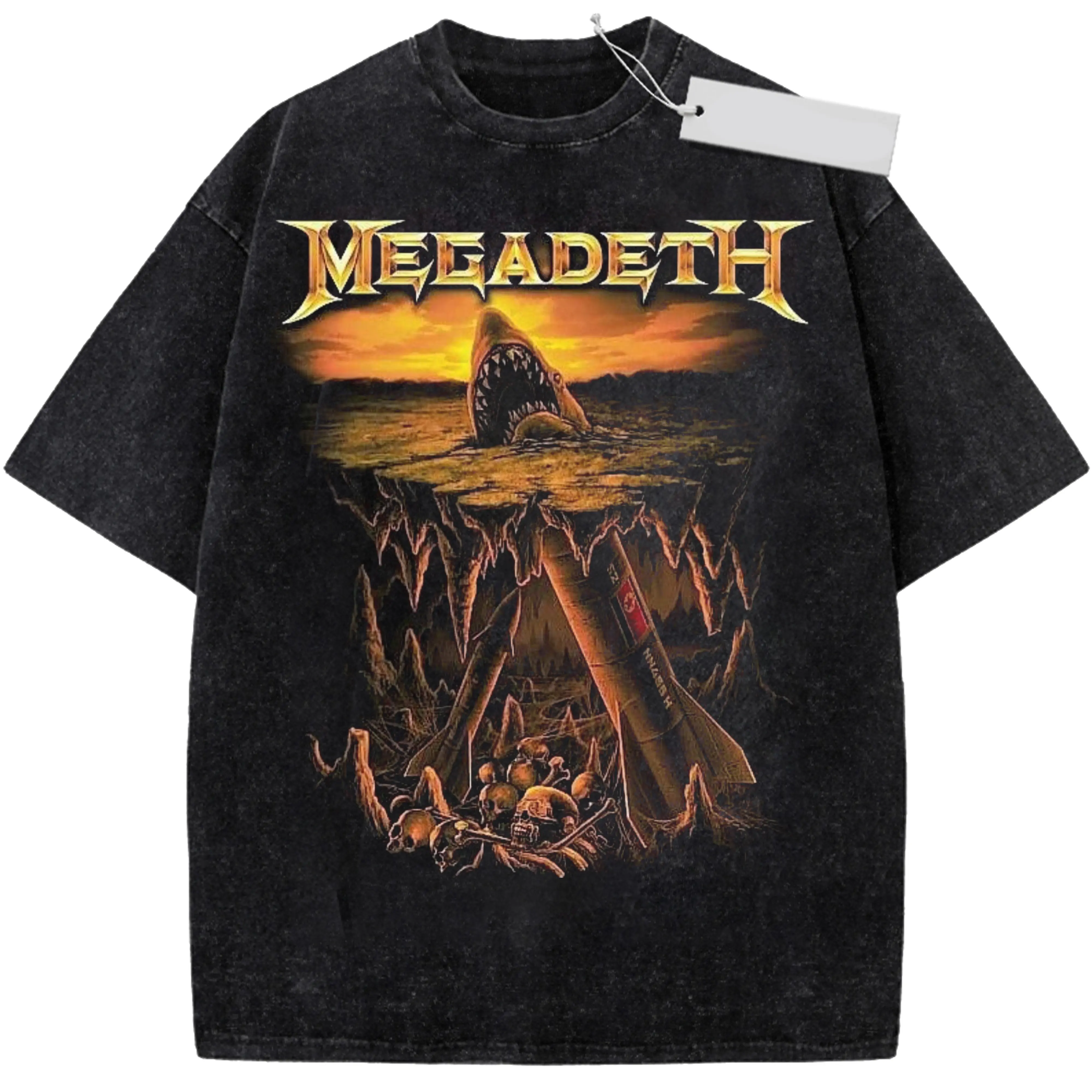 Megadeth Shark Apocalypse Graphic T-Shirt, Heavy Metal Band Dark Artwork Tee, Retro Rock Concert Streetwear Shirt, Summer Music Festival Outfit, Cool Metal Fan Gift For Him Her