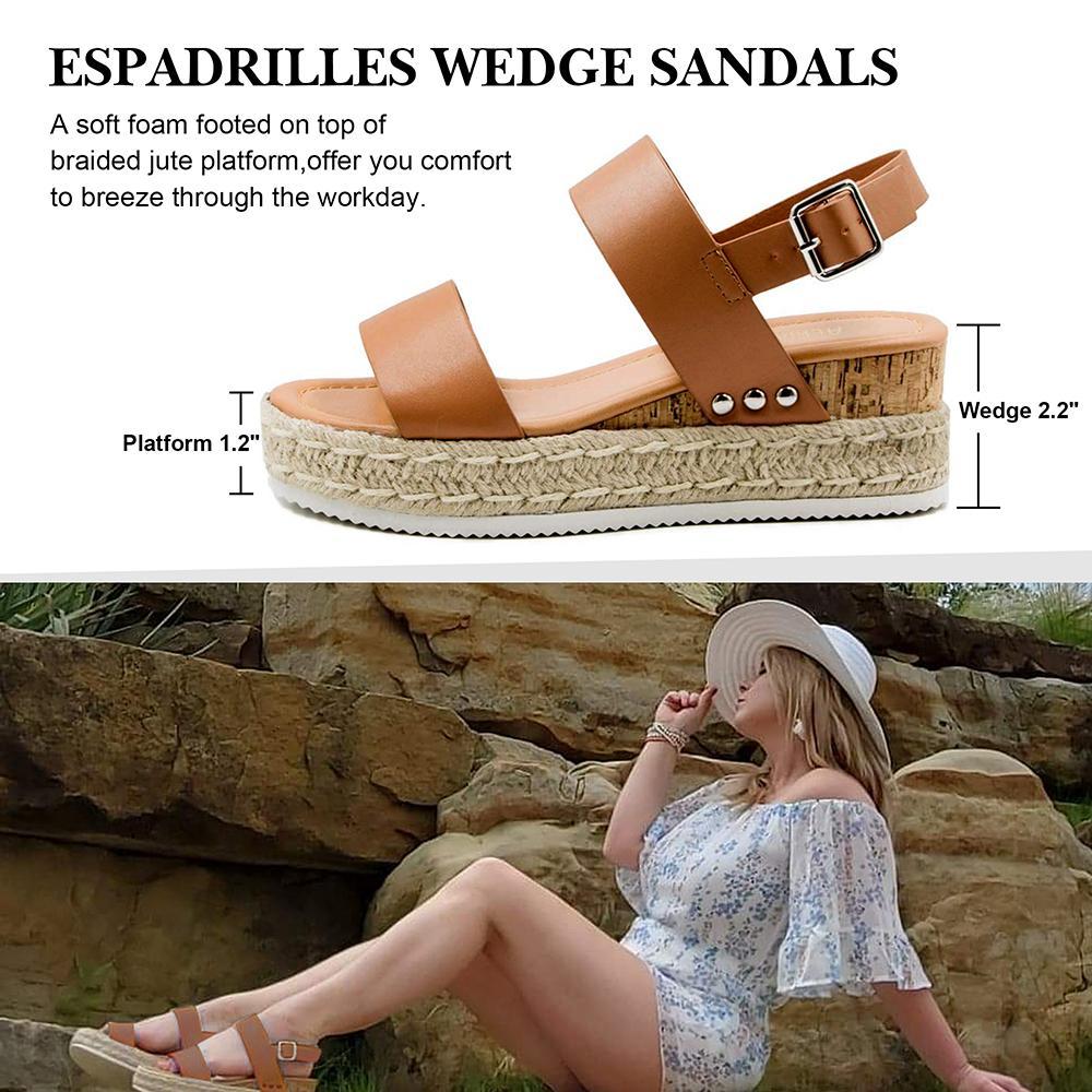 Athlefit Women's Espadrilles Sandals Ankle Strap Buckle Wedge Sandal Open Toe Studded Platform Sandals Casual Shoes Walking Shoes Flatform Footwear