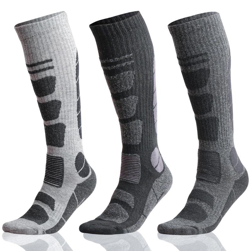 Winter Thermal Ski Socks - 3 Pair Pack Wool Blend Knee High Socks for Men & Women Snowboarding