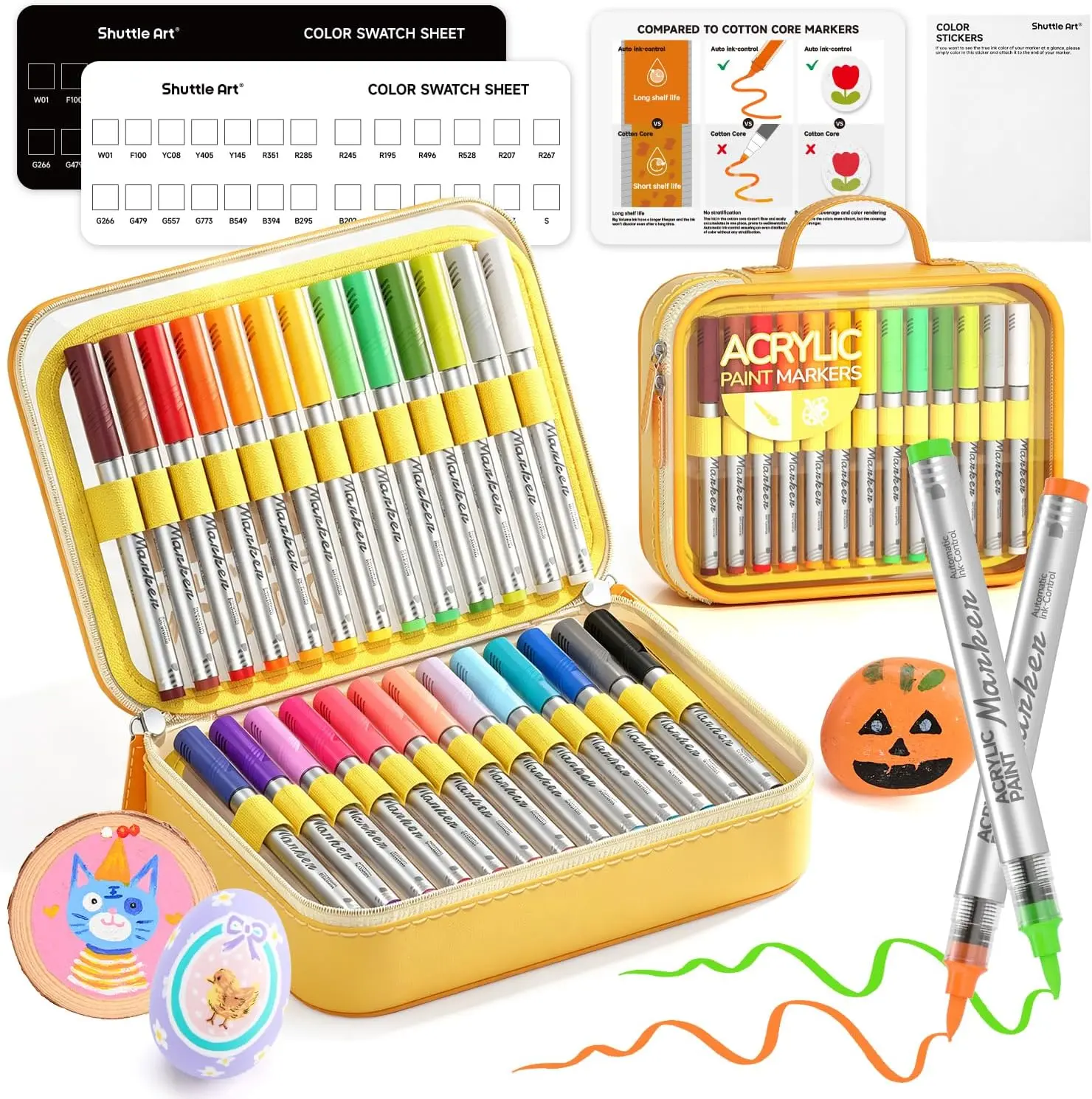 Shuttle Art Automatic Ink Control Acrylic Paint Markers, 26-Color Brush Tip Art Supply for Rock Painting, Crafting Supplies & DIY Painting Projects on Ceramic, Wood, Diy Painting Supplies,back to school,back to school haul