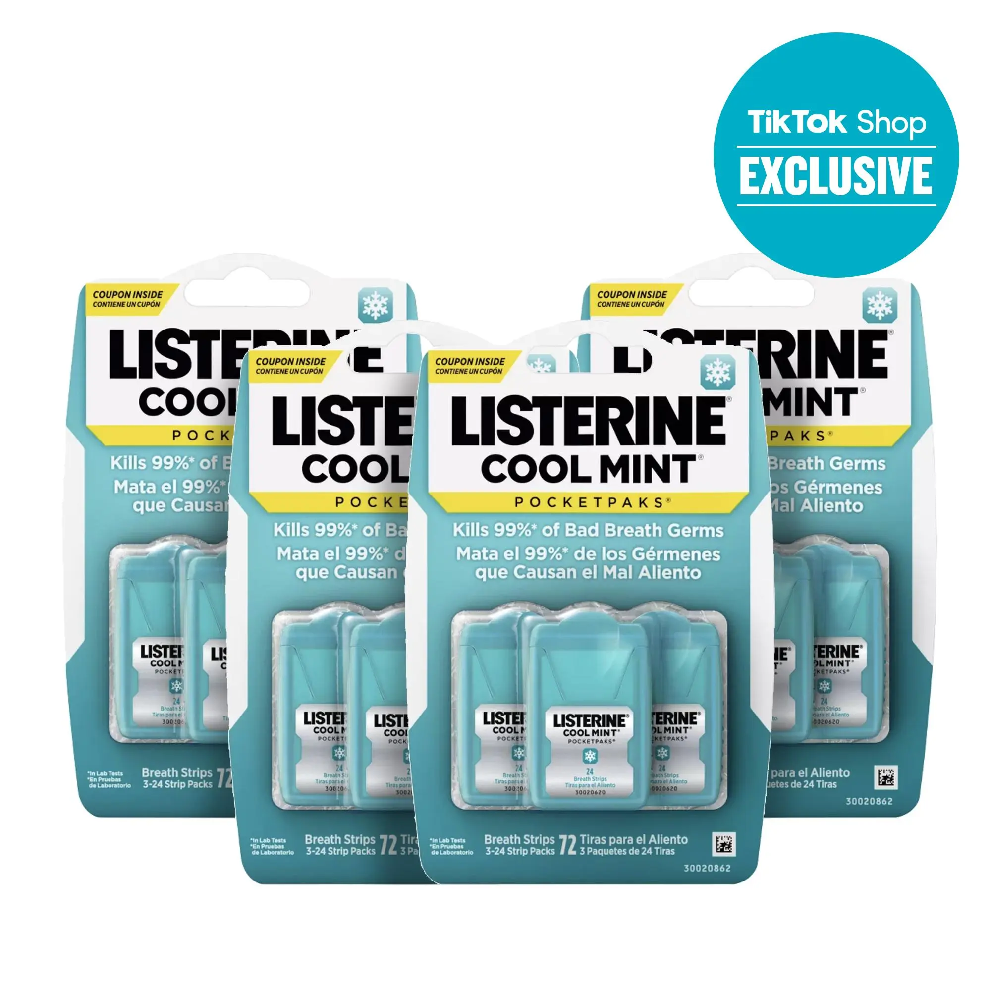Listerine Cool Mint Pocketpaks Dissolving Breath Strips 3 Pack, 72ct total, Zero Sugar, Zero Alcohol, #1 Recommended Mouthwash Brand Oral Oral