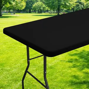 6 Foot Rectangle Tablecloth Elastic Fitted for Picnic Outdoor Camping Banquet Parties Washable Patio Cover Black 30"x72" Flexible Durable Waterproof