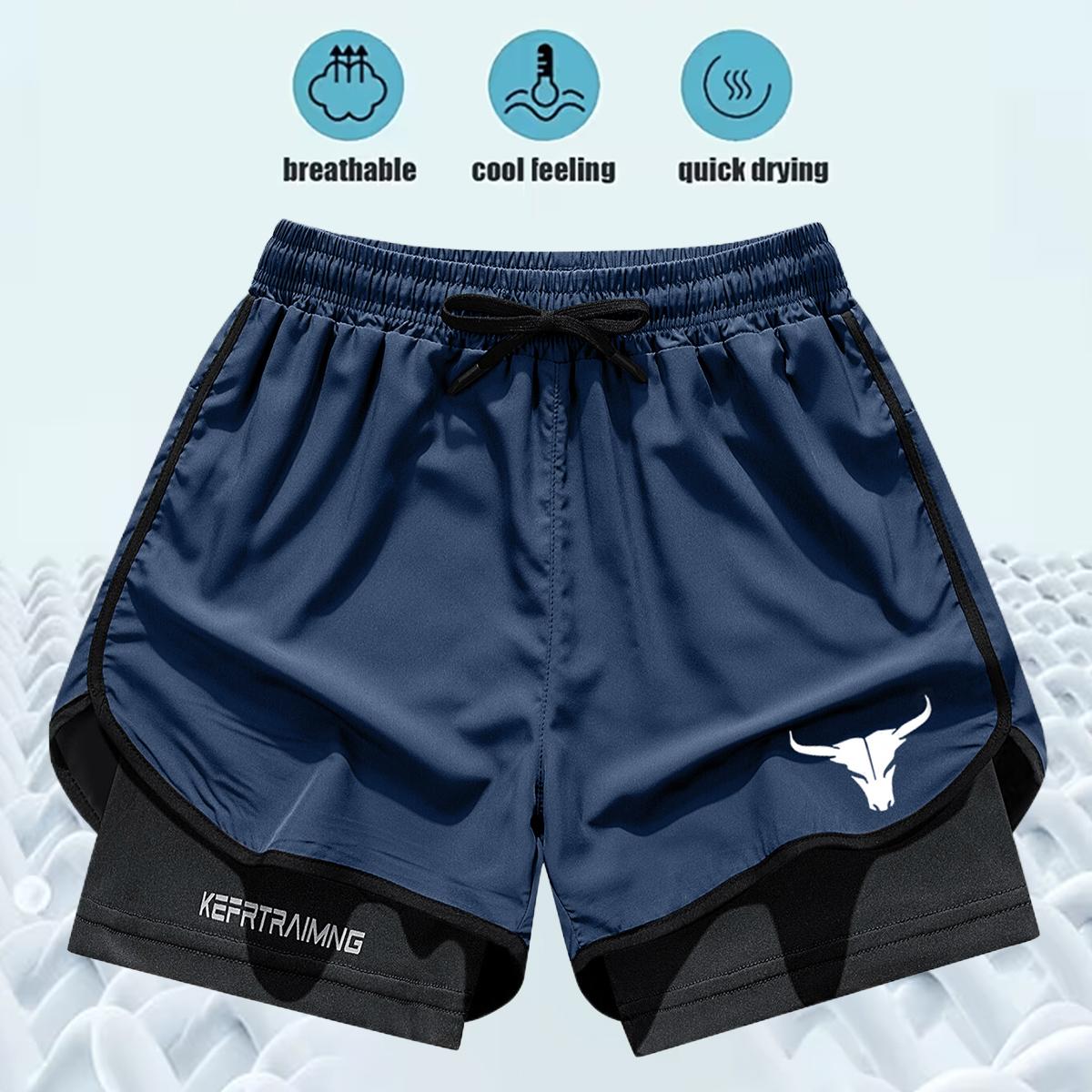 Men's Double-Layer Spring/Summer Sports Breathable Gym & Beach Quick-Dry Running Outdoor Casual Basketball 2PCS