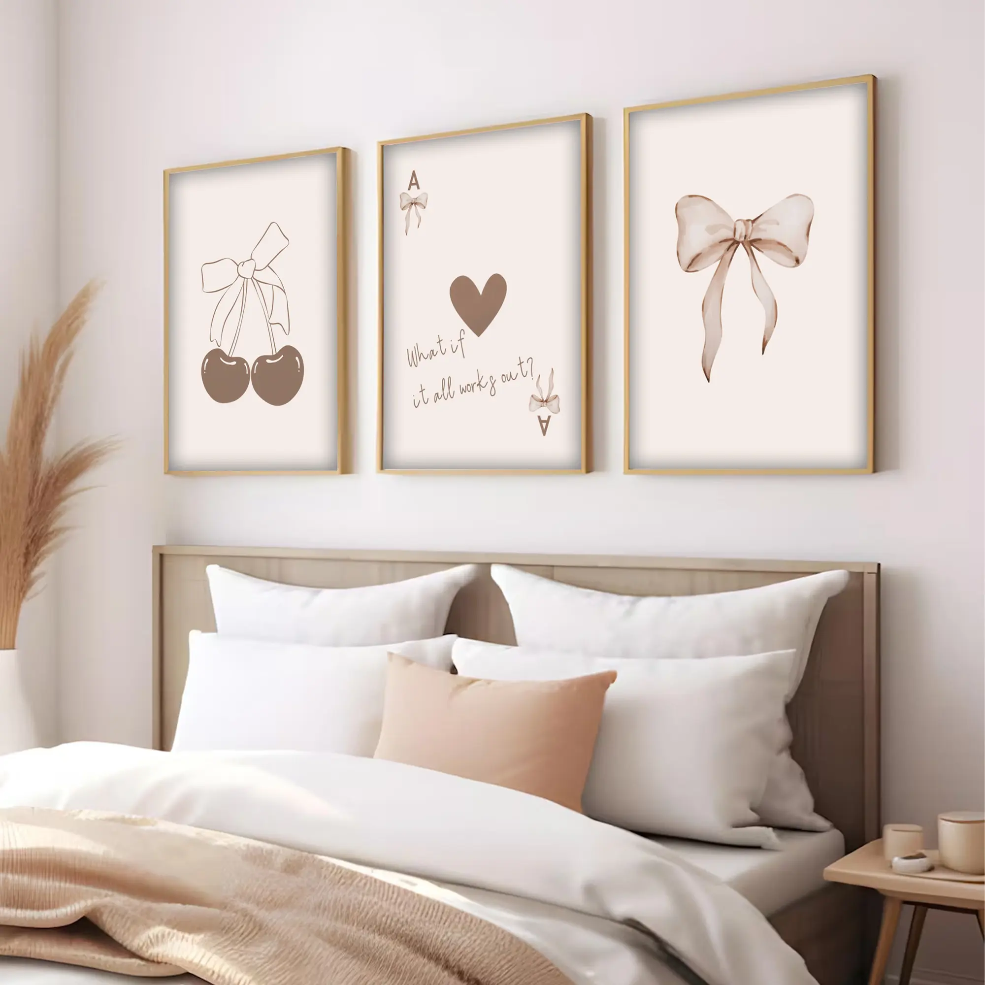 Set of 3 Cute Bow, Heart & Cherry Posters – Aesthetic Bedroom Poster