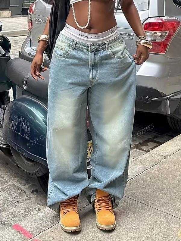 American high-street distressed wide-leg jeans | Y2K hot‑girl low‑rise straight‑leg pants | Versatile, figure‑flattering “god” jeans