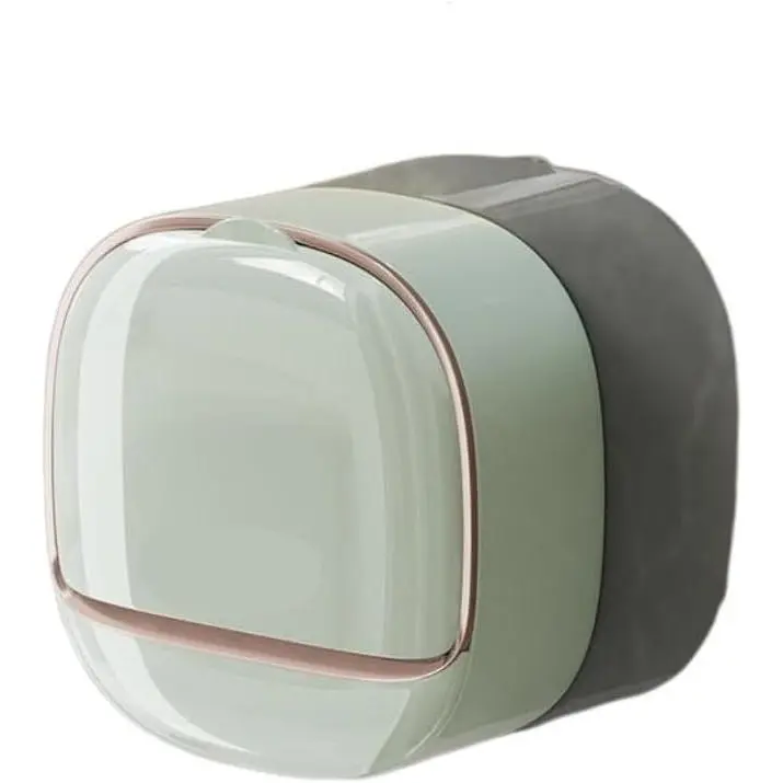 Wall Mounted ABS Shower Soap Box With Lid, Waterproof Soap Dish Storage Holder, Drain & No Drill Self Adhesive Design, Space Saving Soap Container For Bathroom Shower And Kitchen Sink Daily Use (Green)
