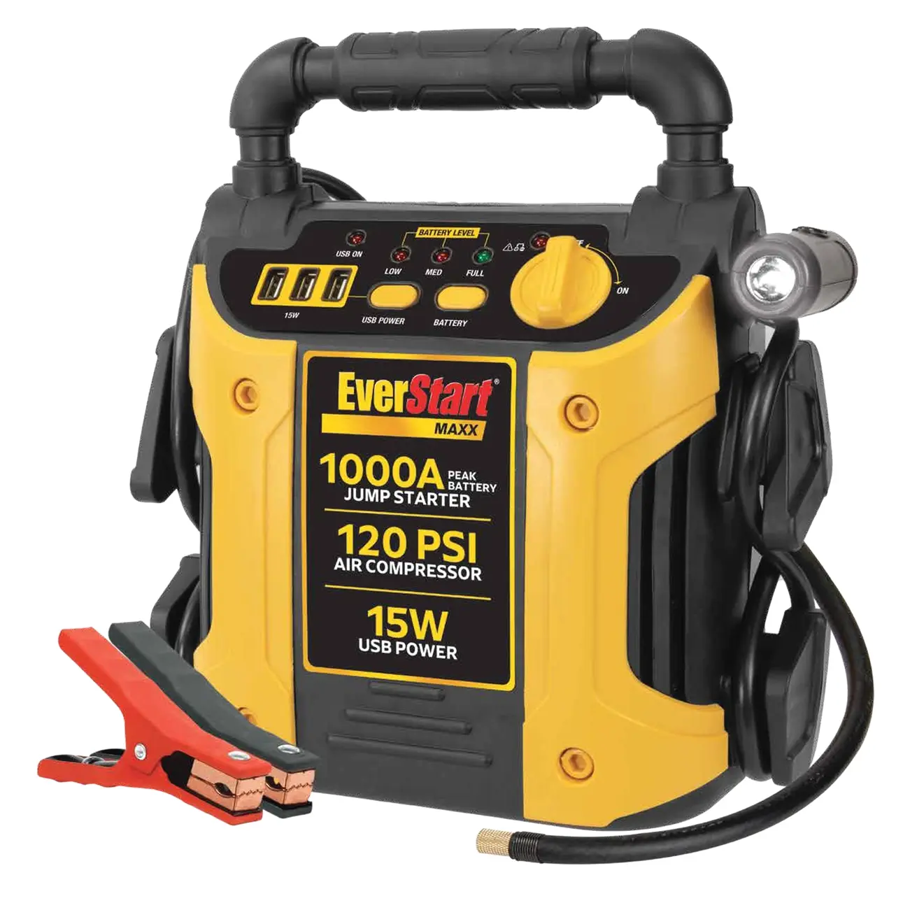 EverStart Maxx 1000 Peak Amp Jump Starter with 120 PSI Compressor, Pivoting LED Light, 3X USB Ports