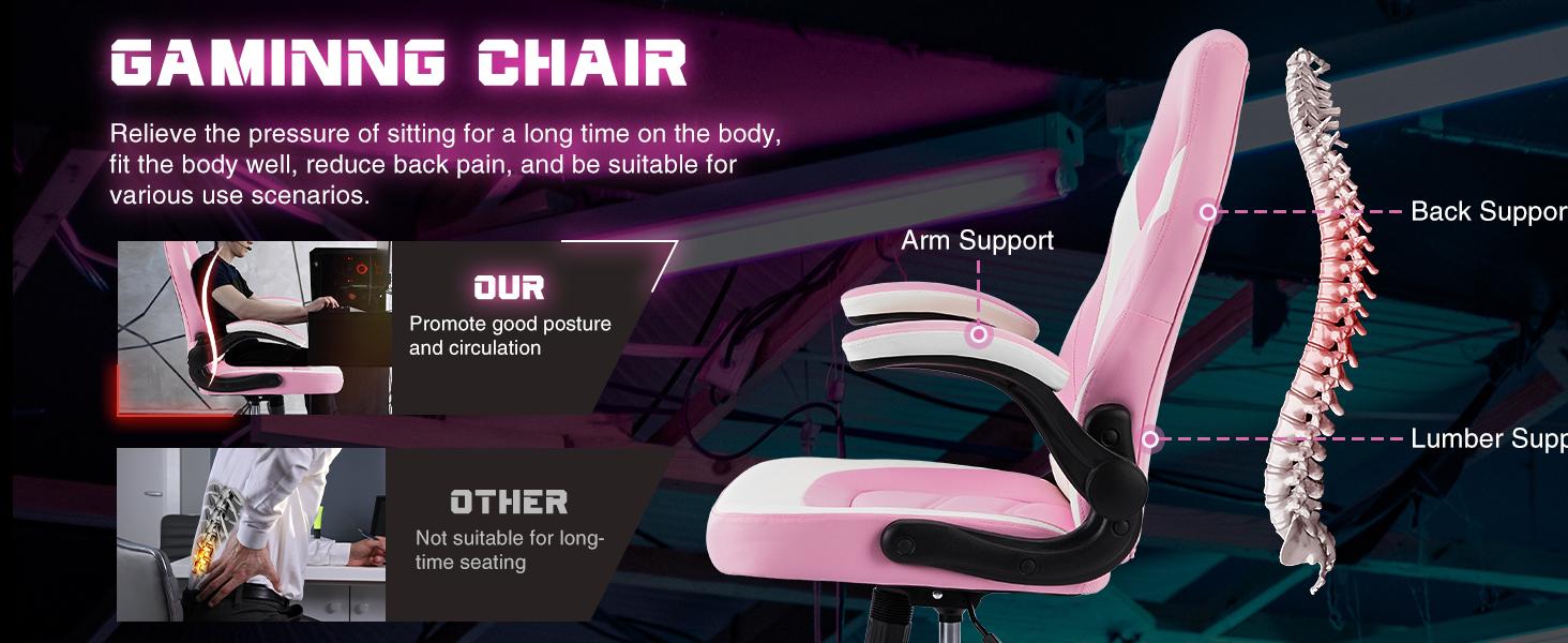 Gaming Chair, Office Chair High Back Computer Chair with PU Leather and Flip-up Armrest, Adjustable Swivel