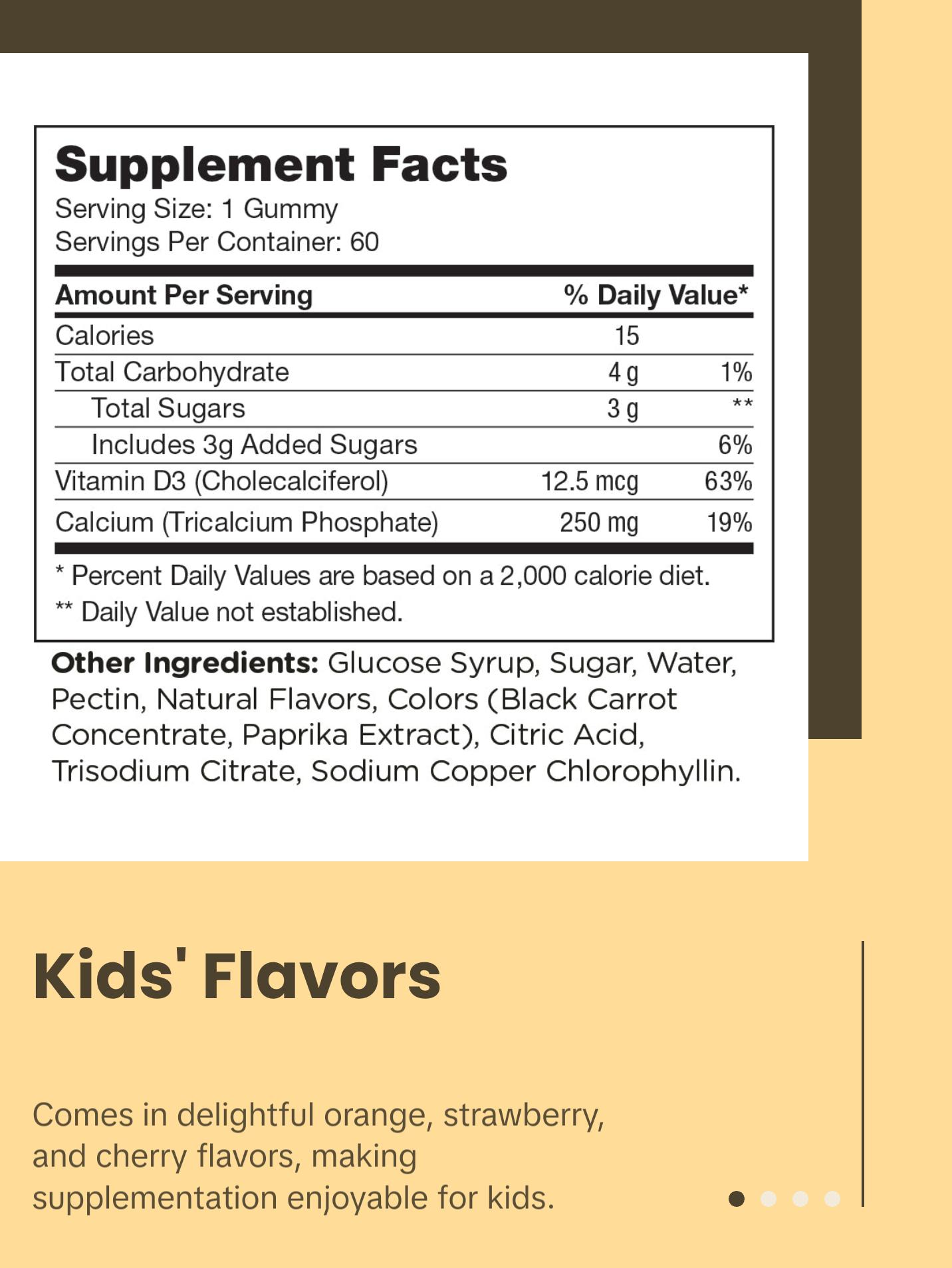 Zahler Bones Gummies - Natural Vitamin D3 & Calcium Gummy for Kids - Orange Strawberry Cherry Flavor - 60 Count Bottle - Kosher Healthcare Supplement